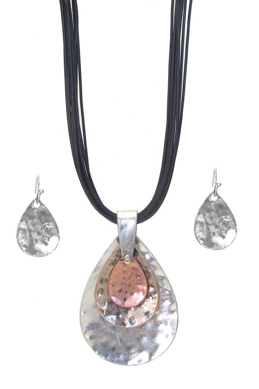 MULTI TEARDROP PENDANT AND CORD NECKLACE SET-0