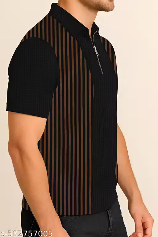 KAJARU MEN COLORS BLOCK DESIGN POLO NECK ZIPPER T-SHIRT FOR MEN AND BOYS