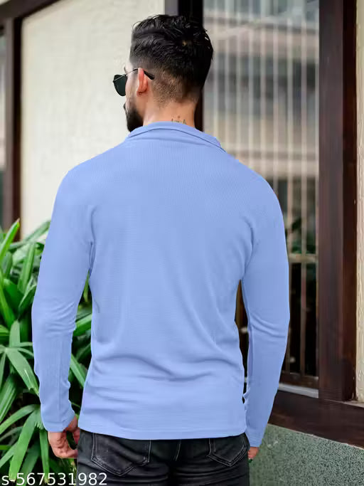 KAJARU MEN SELF DESIGN POLO NECK ZIPPER T-SHIRT FOR MEN AND BOYS