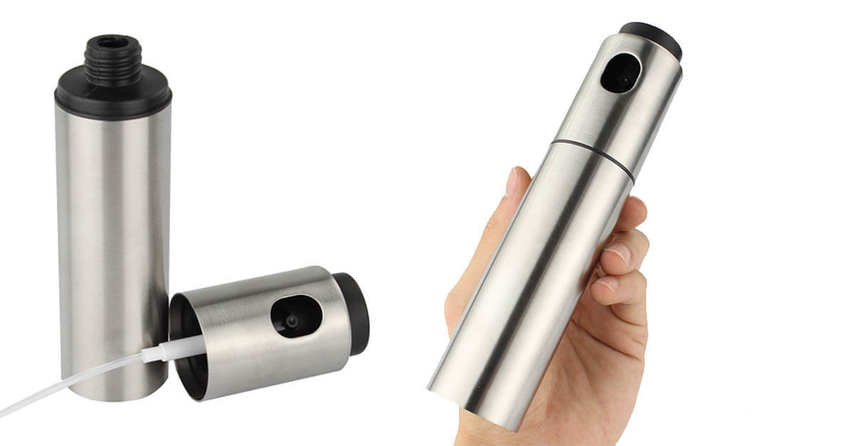 Oil spray in a stainless steel bottle