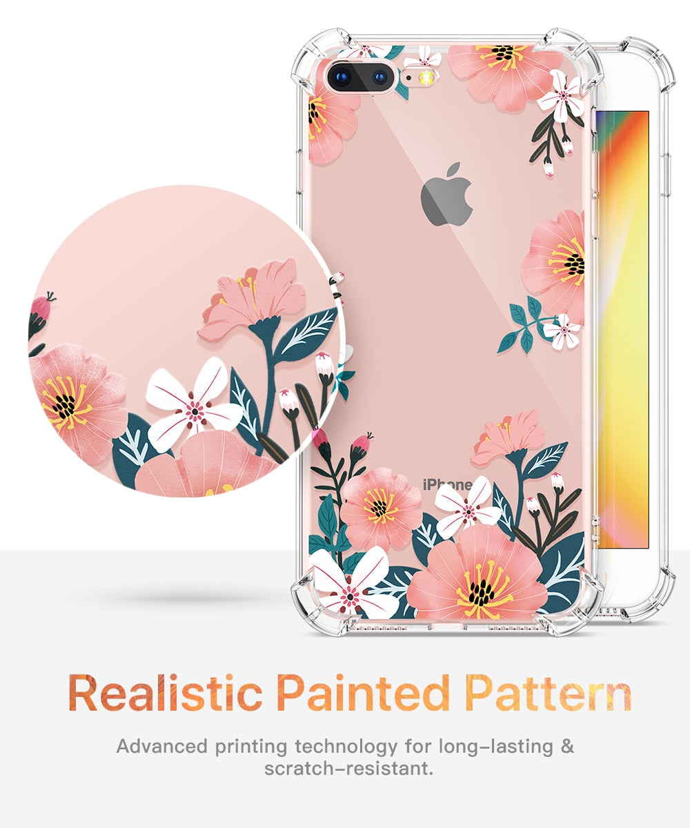 Phone Case For iPhone 7 8 Plus Clear Floral Design TPU imd Ultra Thin Shockproof Protective Cover For iPhone 7 8 Plus