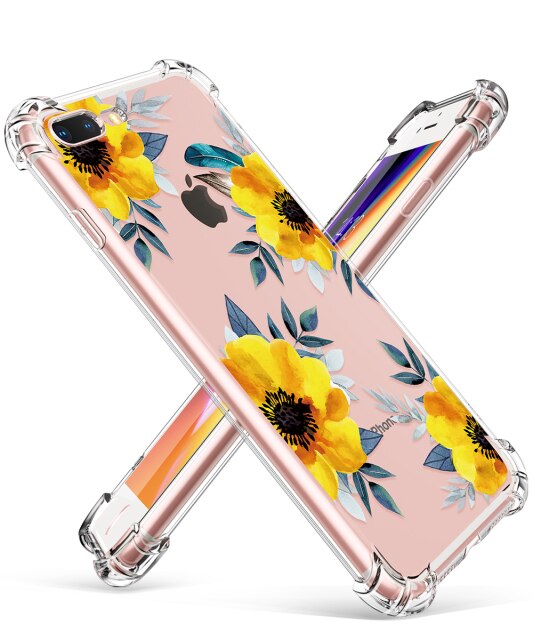 Phone Case For iPhone 7 8 Plus Clear Floral Design TPU imd Ultra Thin Shockproof Protective Cover For iPhone 7 8 Plus