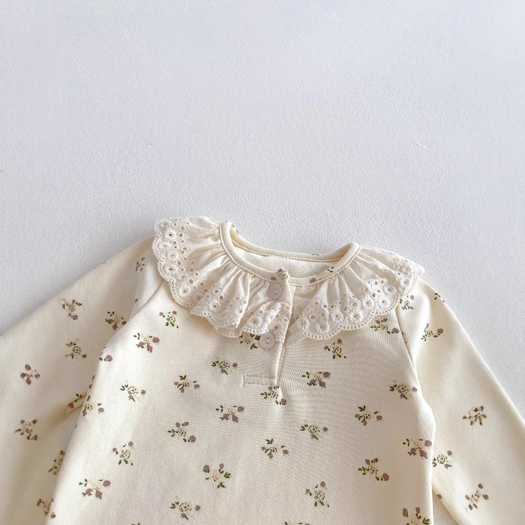 Spring and Autumn Baby Kids Girls Casual Floral Top and Pants Clothing Set