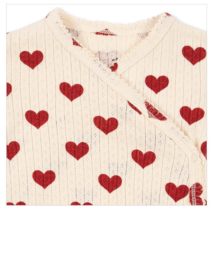 Spring Baby Kids Heart Pattern Onesies and Pants Clothing Set for Girls