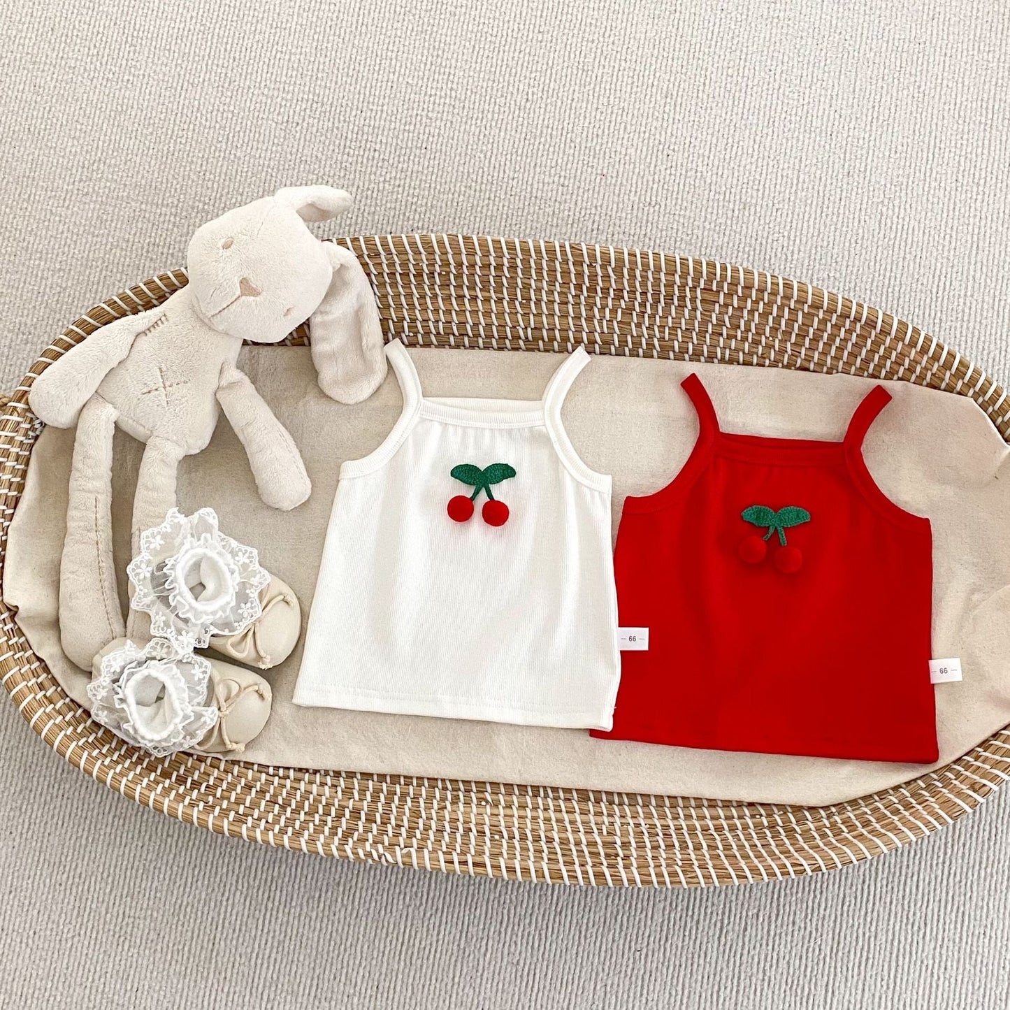 Summer Baby Kids Girls Cherry Pattern Sleeveless Vest and Skirt Denim Clothing Set