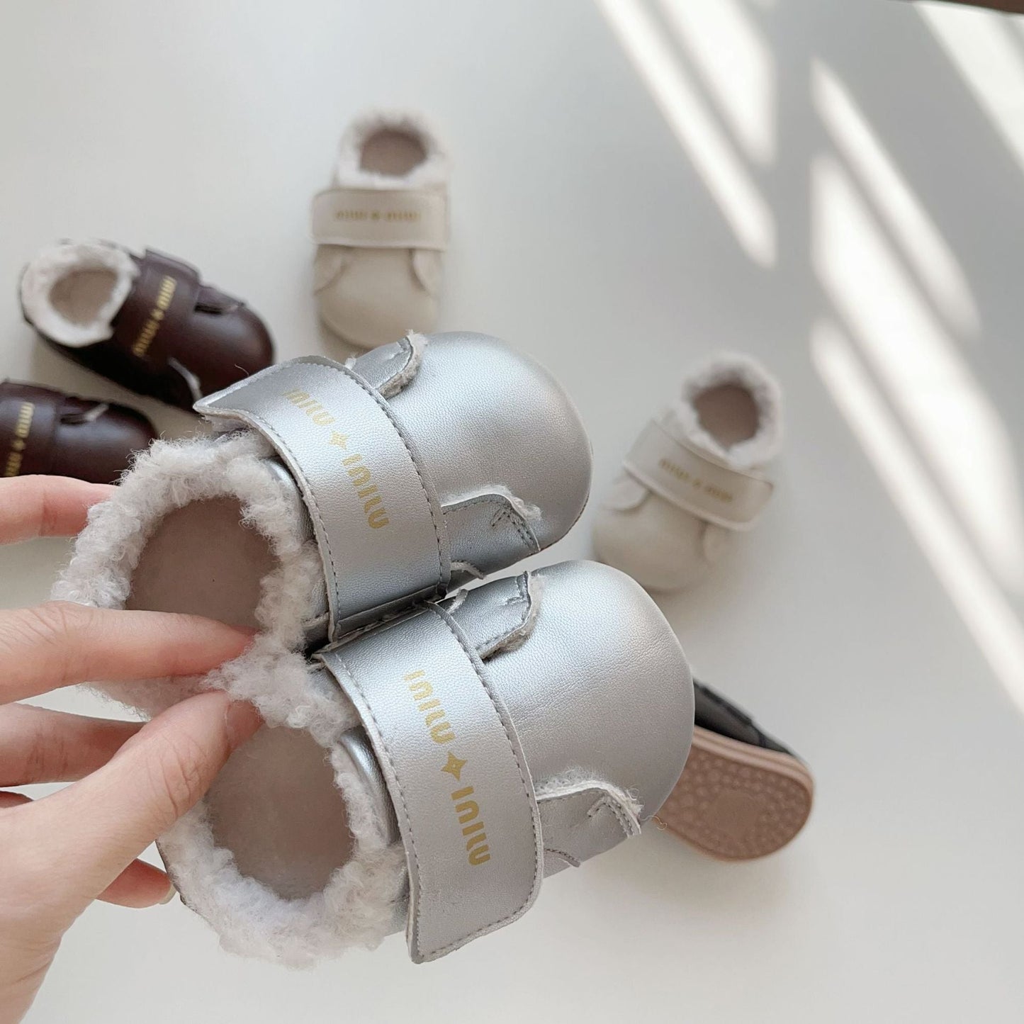 Winter Hot Selling Baby Letters Print Cozy Fleece Toddler Walking Shoes-4