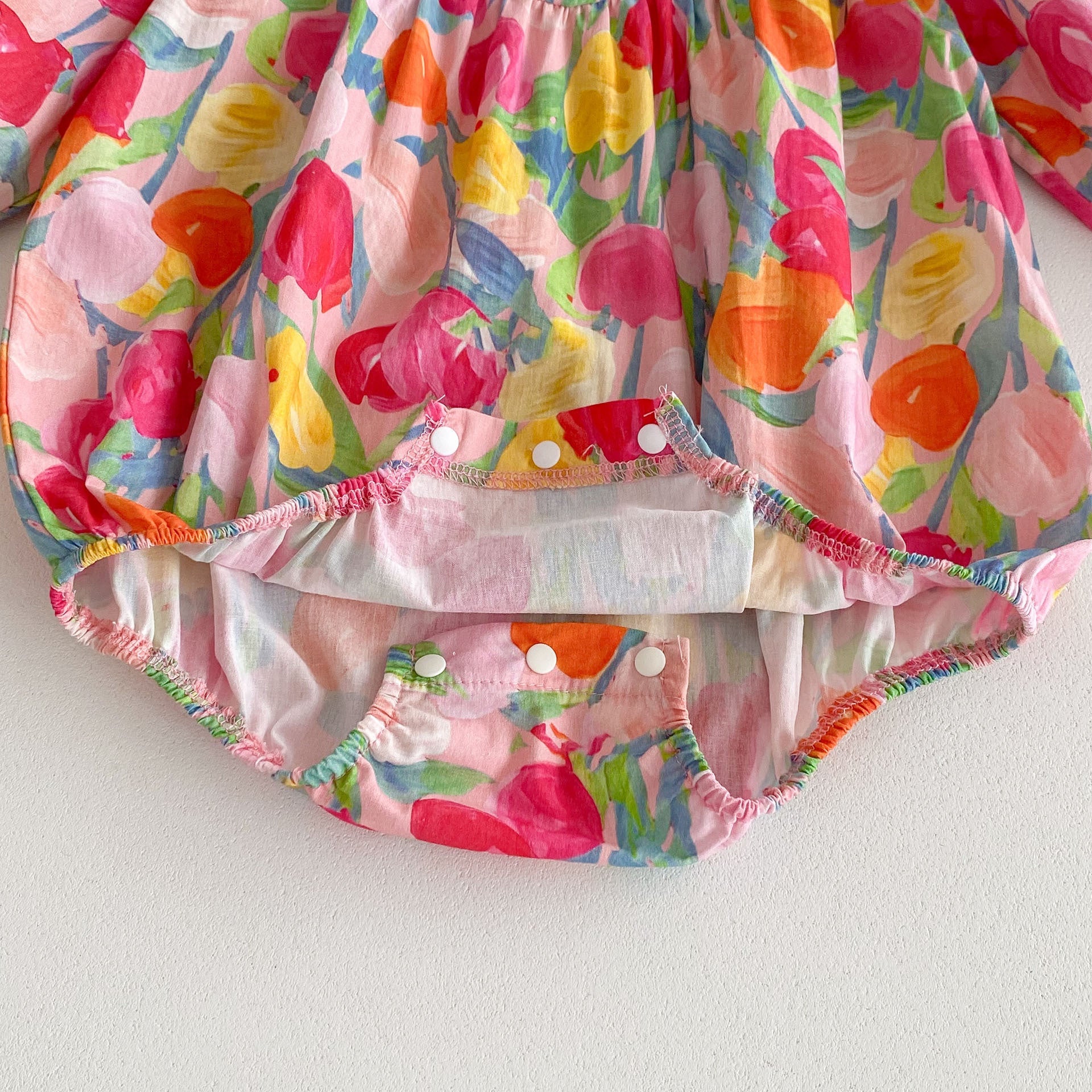 Autumn Arrival Baby Girls Long Sleeves Vivid Floral Print Colorful Onesies and Dress-4