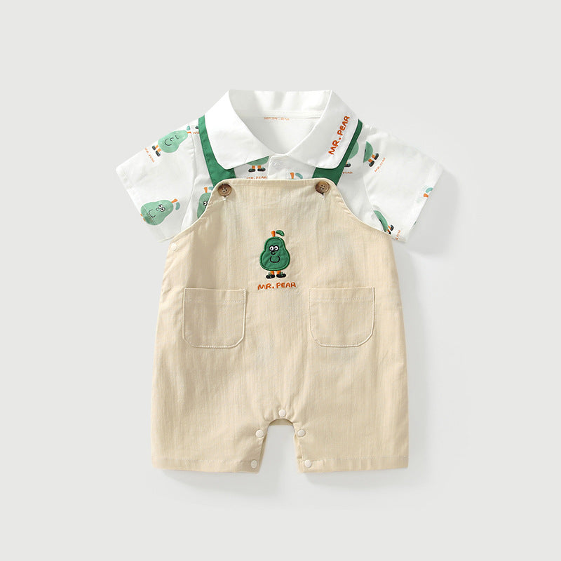 Summer Baby Kids Cartoon Fruits Pattern Short Sleeves Top Shirt and Overalls Clothing Set