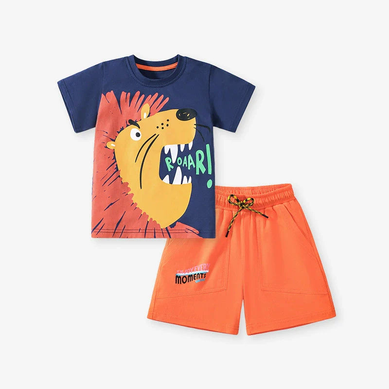 Summer Baby Kids Cartoon Pattern T-shirt and Shorts Clothing Set for Boys