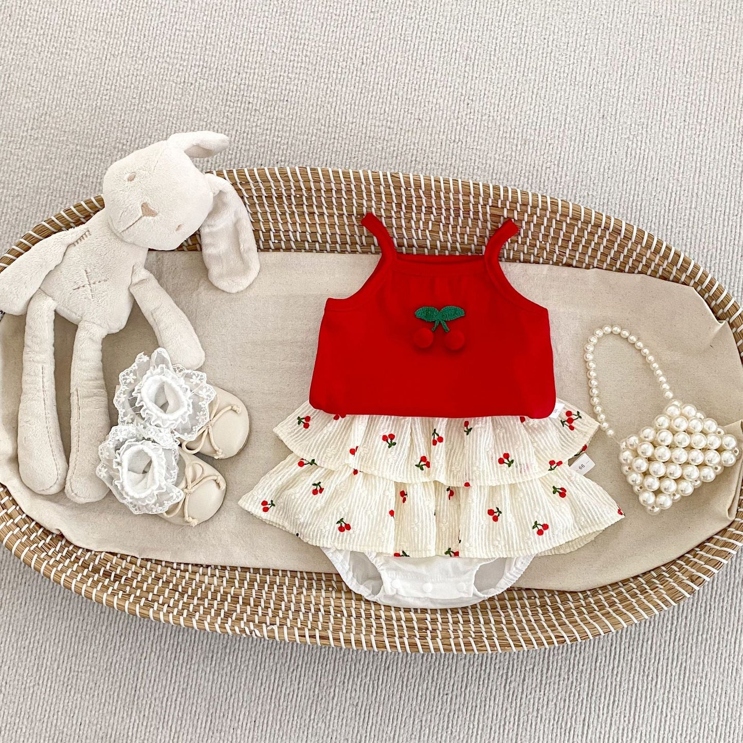 Summer Baby Kids Girls Cherry Pattern Sleeveless Vest and Skirt Denim Clothing Set