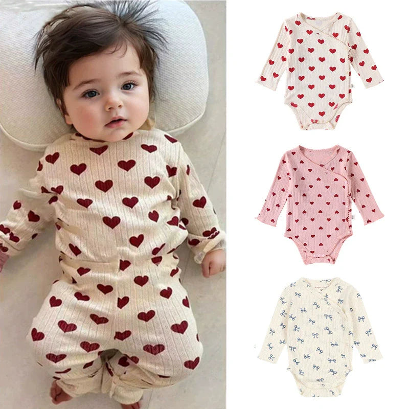 Spring Baby Kids Heart Pattern Onesies and Pants Clothing Set for Girls