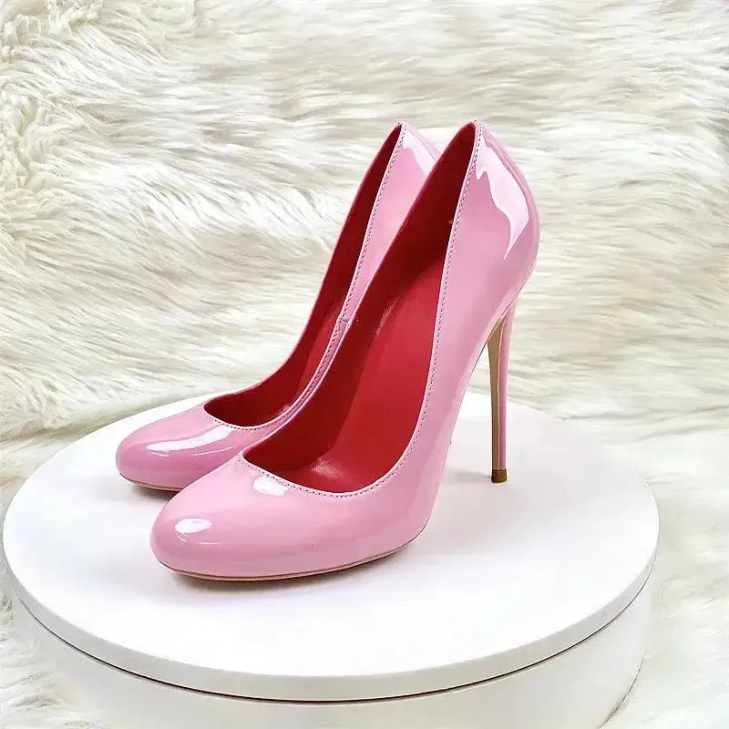 Round Head Lacquer Leather High Heels Shoes