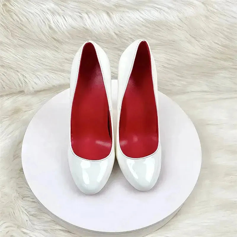Round Head Lacquer Leather High Heels Shoes