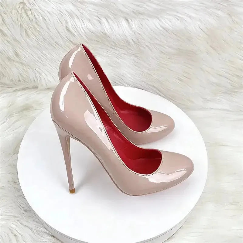 Round Head Lacquer Leather High Heels Shoes