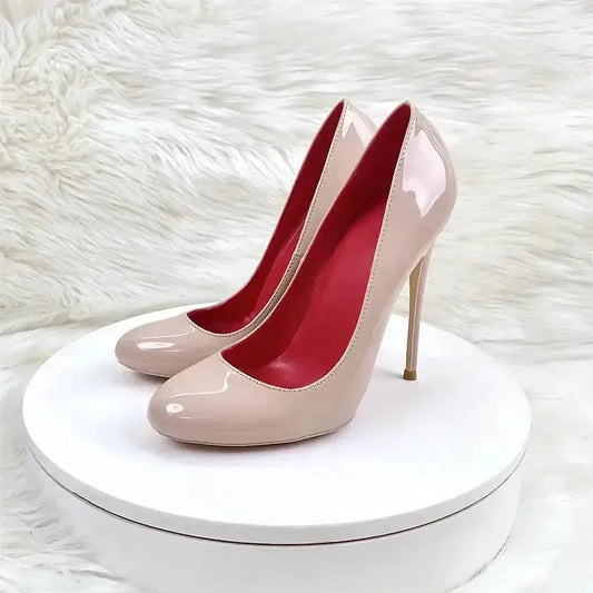 Round Head Lacquer Leather High Heels Shoes