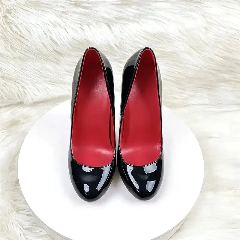 Round Head Lacquer Leather High Heels Shoes