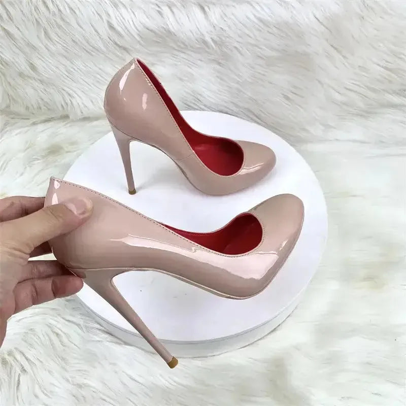 Round Head Lacquer Leather High Heels Shoes