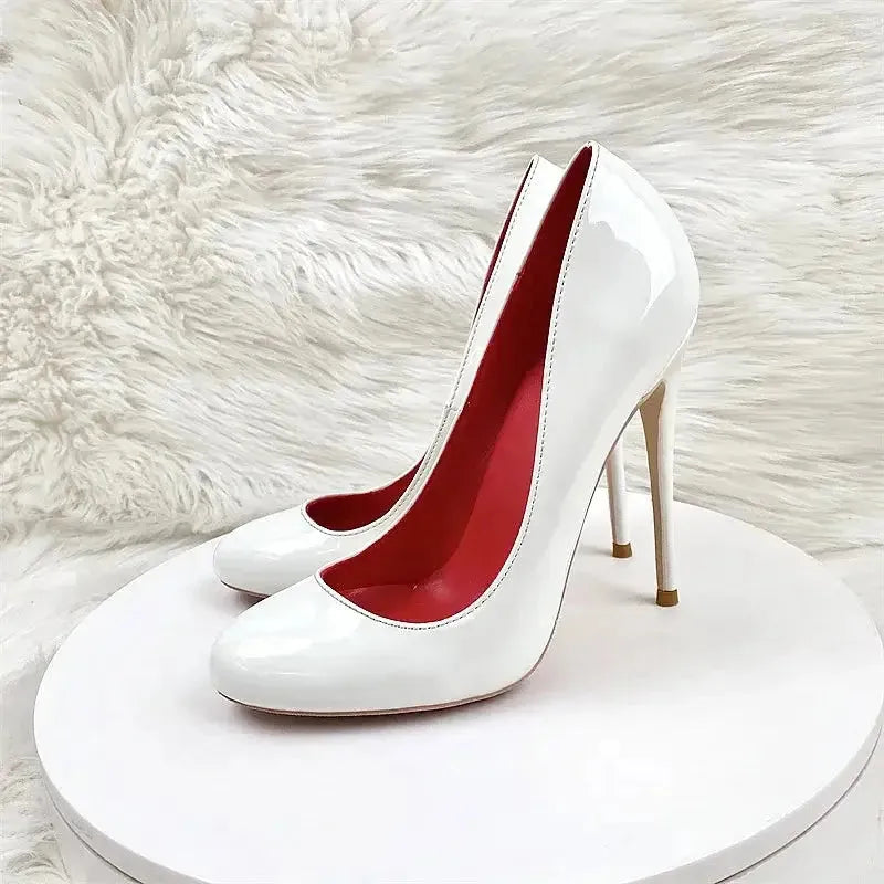 Round Head Lacquer Leather High Heels Shoes