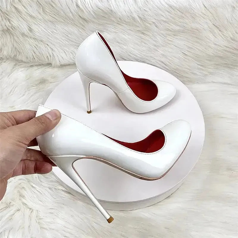 Round Head Lacquer Leather High Heels Shoes