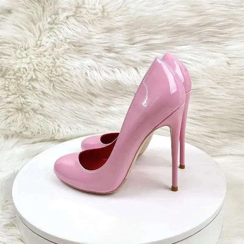 Round Head Lacquer Leather High Heels Shoes