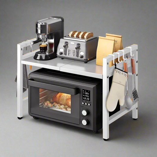 Microwave Expandable Shelf Rack with 6 Hooks