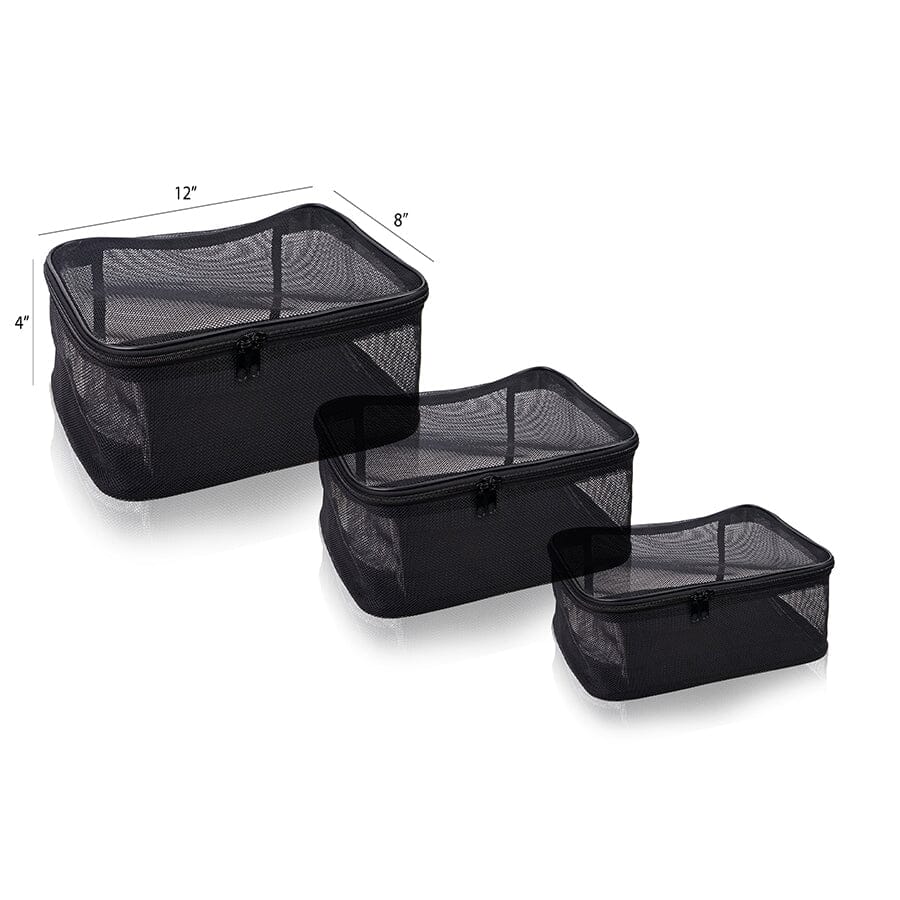 Assorted Size Cosmetics Travel Bag - Black Mesh - 3PC Set