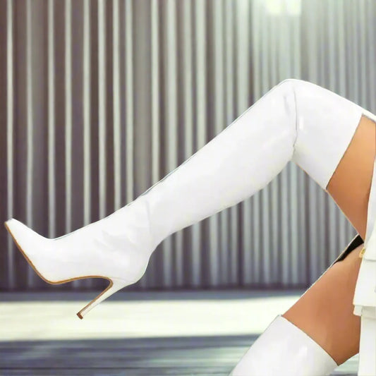 Shiny Stiletto High Heels Over-the-Knee Boots