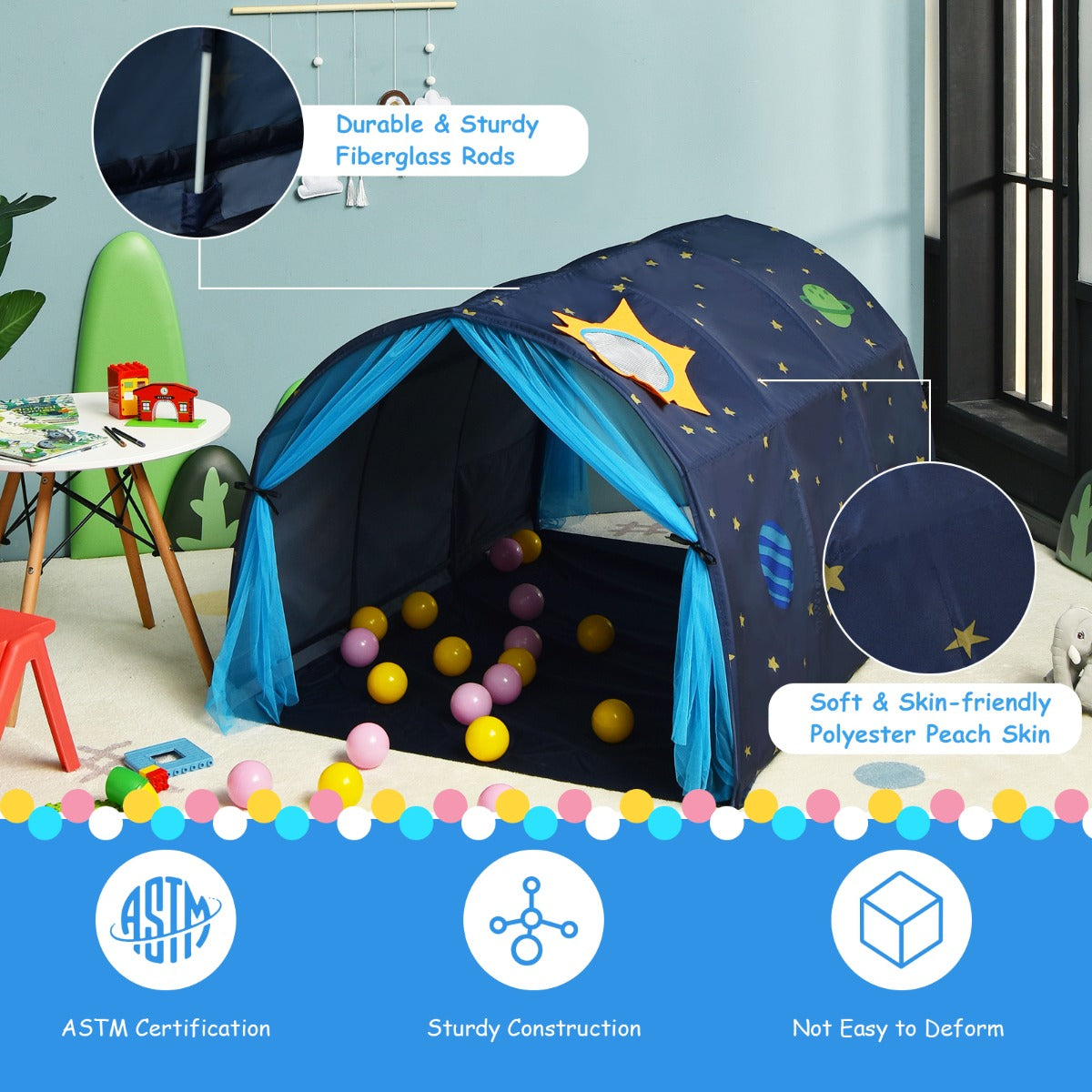 NNECW Kids Twin Sleeping Tent Playhouse with Carry Bag