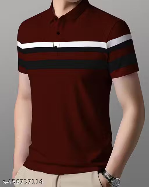 MAROON T SHIRT REGULAR FIT POLO NECK HALF SLEEVE FOR MEN