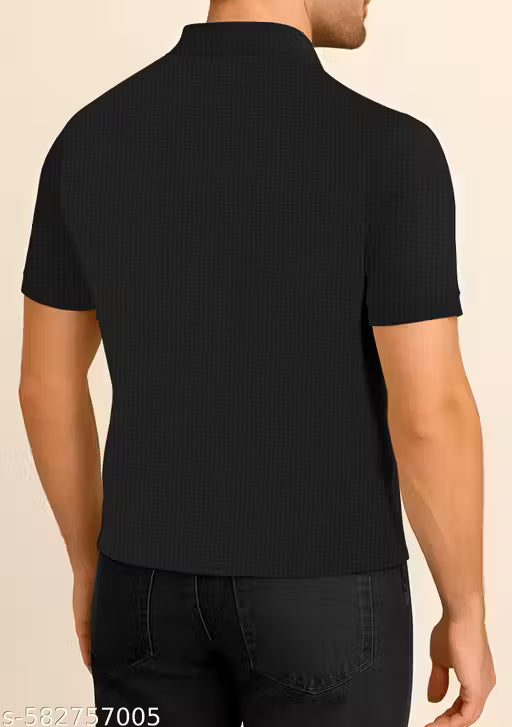 KAJARU MEN COLORS BLOCK DESIGN POLO NECK ZIPPER T-SHIRT FOR MEN AND BOYS