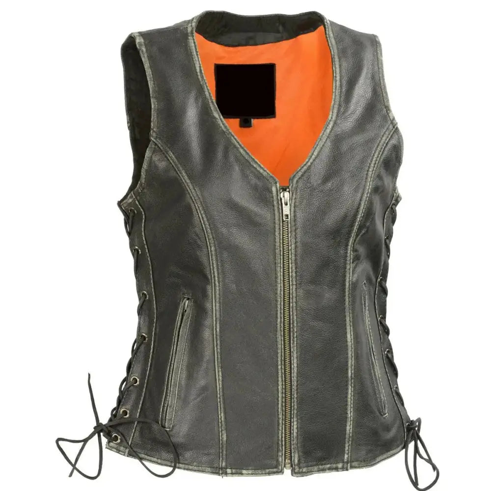 Women’s Gun Pocket Fashion Leather Vest-0