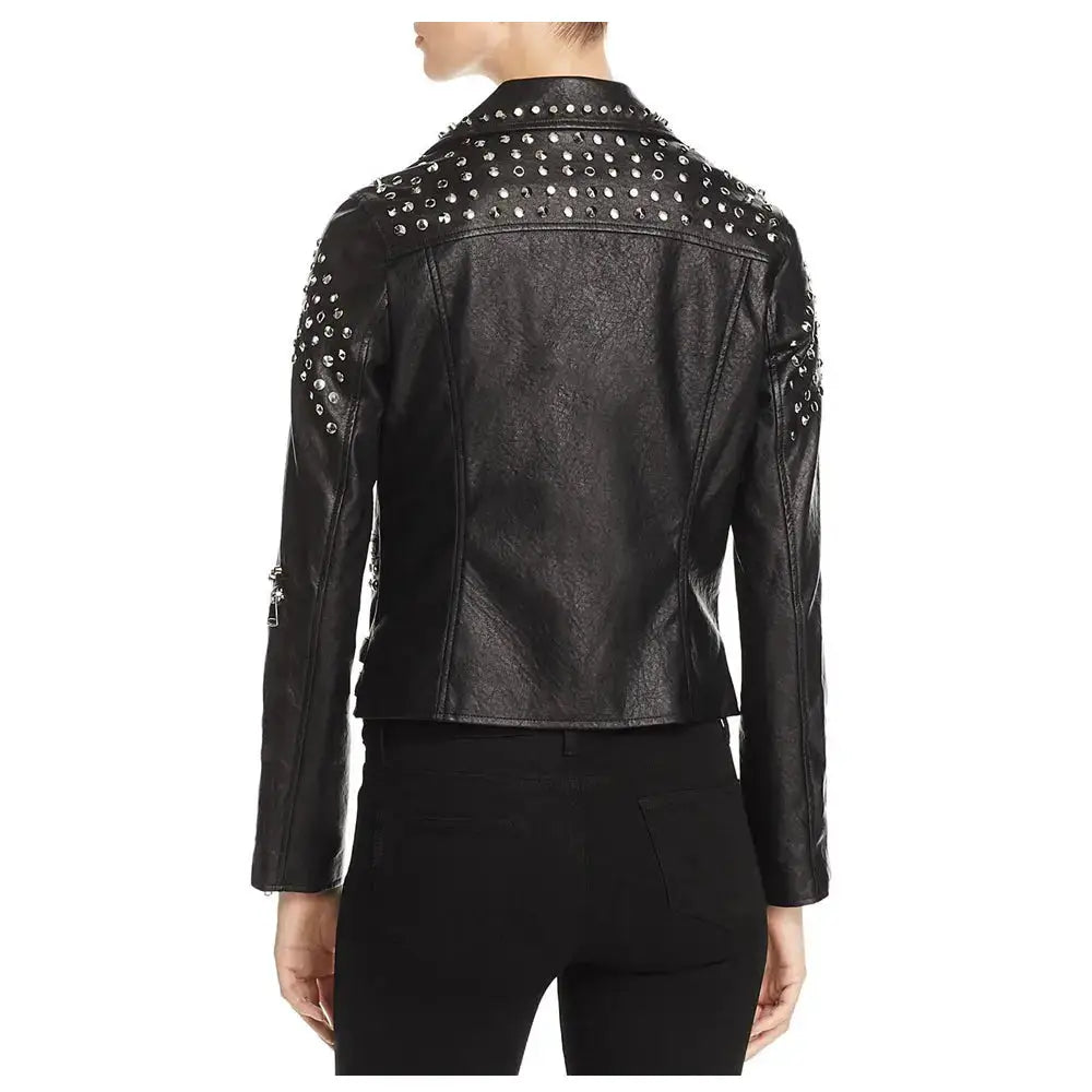 Women’s Studded Lambskin Leather Biker Jacket-1