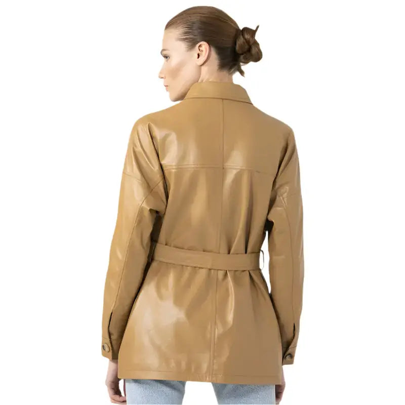 Women’s Tan Leather Belted Style Coat-2