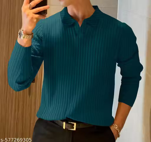 KAJARU MEN SELF DESIGN V-NECK NECK ZIPPER T-SHIRT FOR MEN