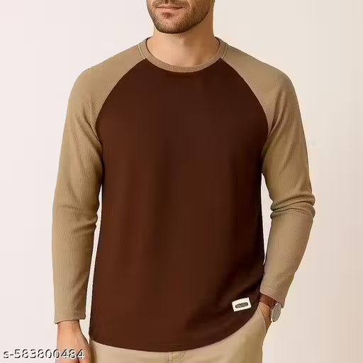 Men's Full Sleeve Raglan T-Shirt Color Block Henley Style