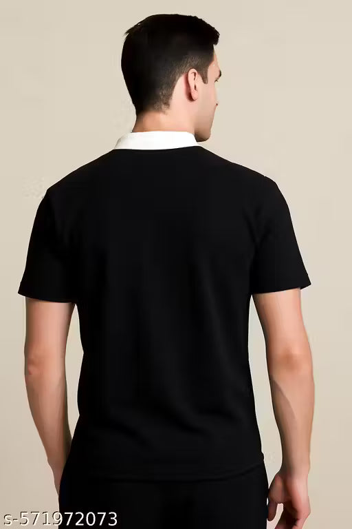 Waffle Knit Cotton Blend Polo Zipper Men T-Shirt